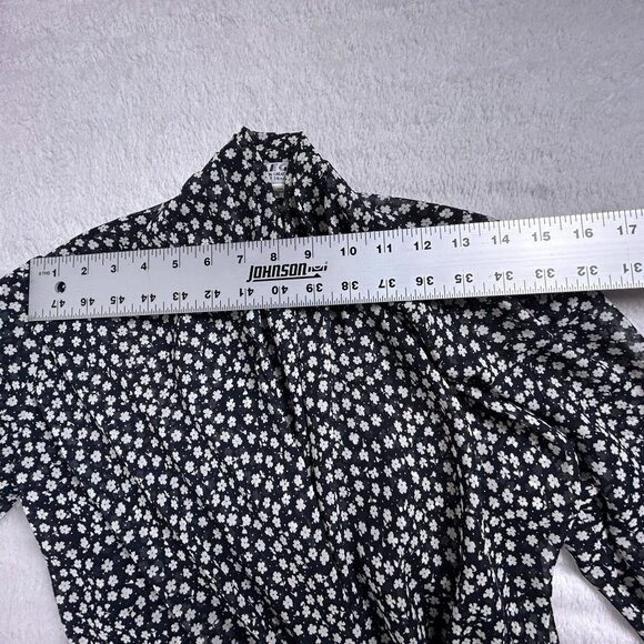 Vintage Jaeger Black White Floral Print Tie-Front Blouse Top Lightweight Casual - Picture 5 of 7